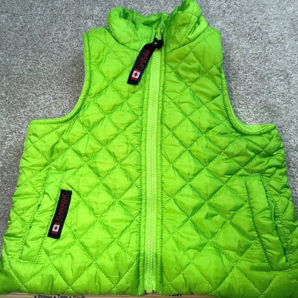 Canada Weathergear Kids Lime Green Quilted Fleece Lined Puffer Vest Size 24M